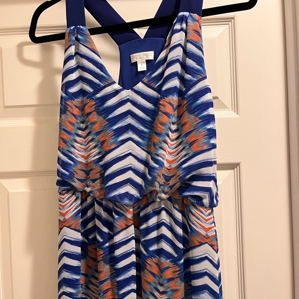 Bisou Bisou Blue and Orange Patterned Dress